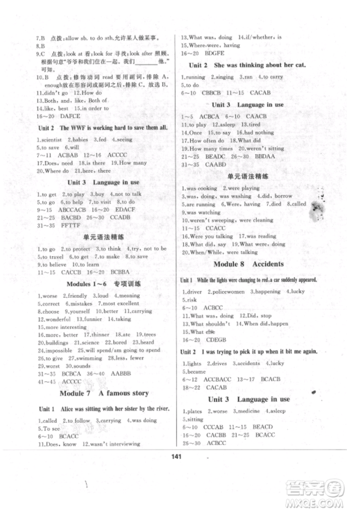 延边人民出版社2021试题优化课堂同步八年级英语上册外研版参考答案