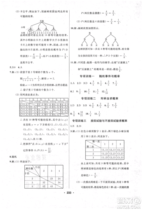 延边人民出版社2021试题优化课堂同步九年级数学上册人教版参考答案