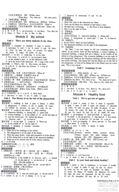 电子科技大学出版社2021零障碍导教导学案七年级英语上册WY外研版答案