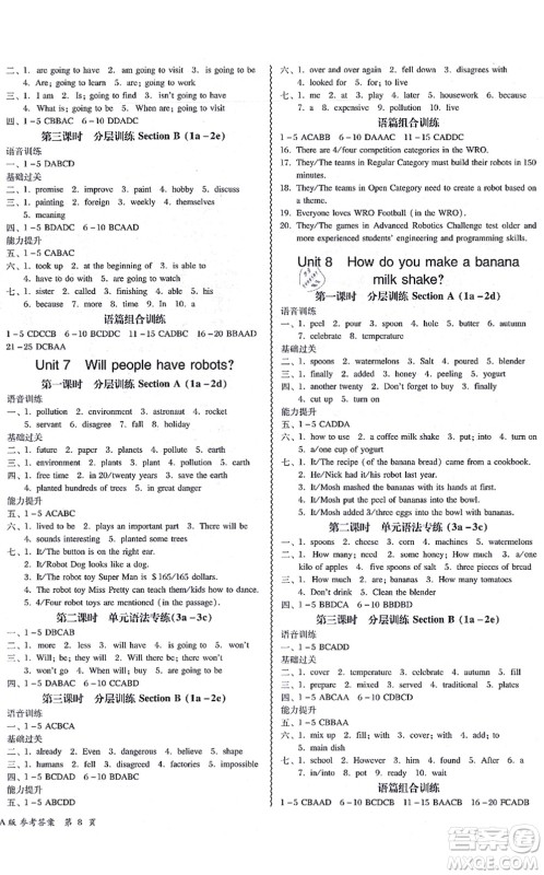 电子科技大学出版社2021零障碍导教导学案八年级英语上册RJYY人教版答案