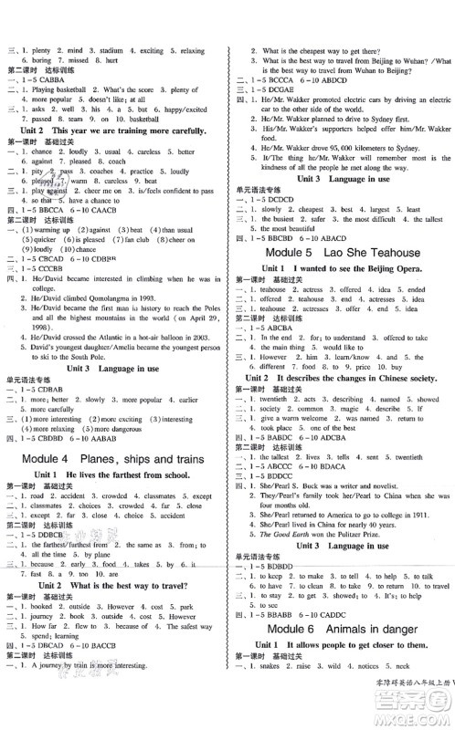 电子科技大学出版社2021零障碍导教导学案八年级英语上册WYYY外研版答案