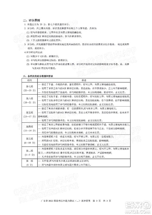 广东省2022届高三综合能力测试二英语试题及答案 广东省2022届高三综合能力测试二英语试题及答案