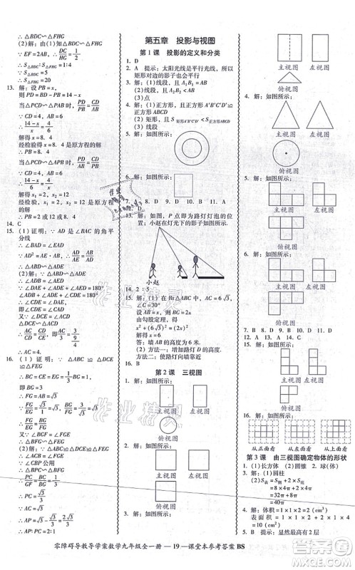 电子科技大学出版社2021零障碍导教导学案九年级数学全一册BSSX北师版答案
