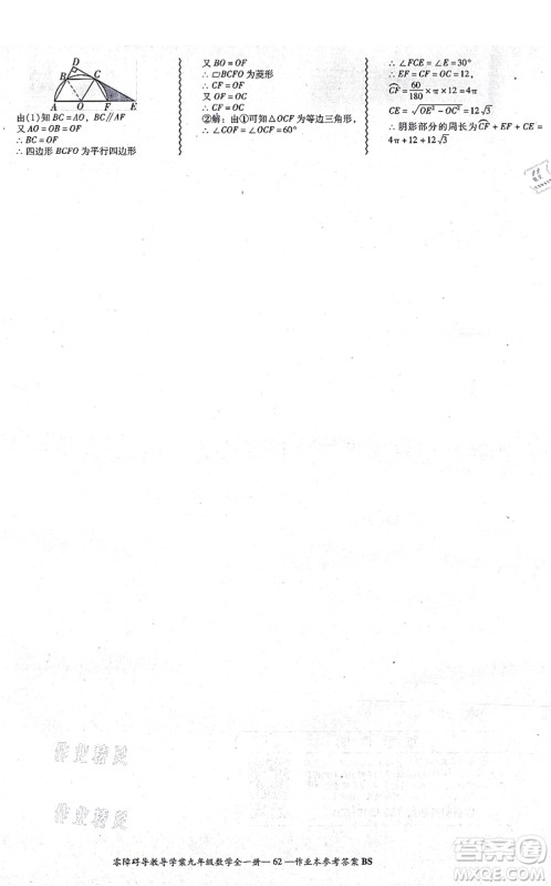 电子科技大学出版社2021零障碍导教导学案九年级数学全一册BSSX北师版答案