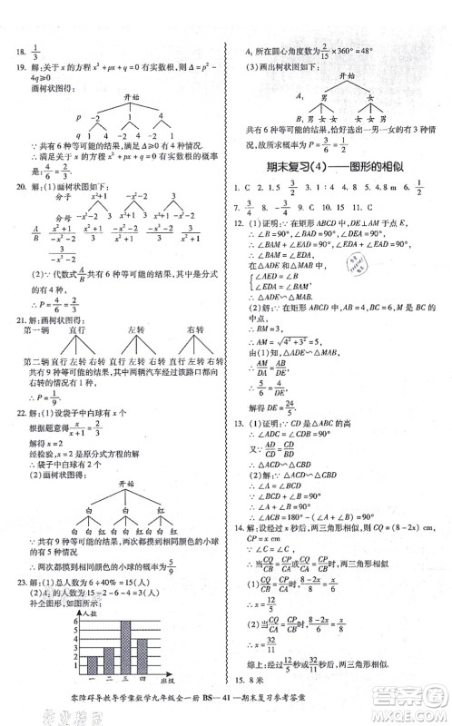 电子科技大学出版社2021零障碍导教导学案九年级数学全一册BSSX北师版答案