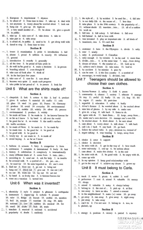 电子科技大学出版社2021零障碍导教导学案九年级英语全一册RJYY人教版答案