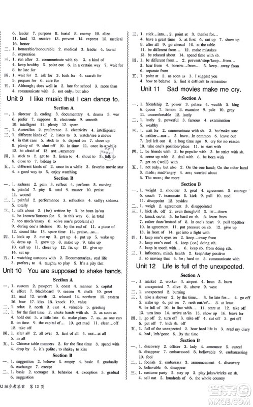 电子科技大学出版社2021零障碍导教导学案九年级英语全一册RJYY人教版答案