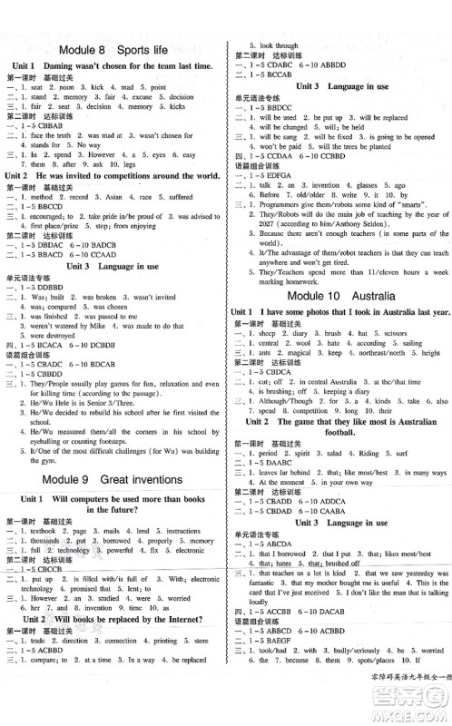 电子科技大学出版社2021零障碍导教导学案九年级英语全一册WYYY外研版答案 电子科技大学出版社2021零障碍导教导学案九年级英语全一册WYYY外研版答案