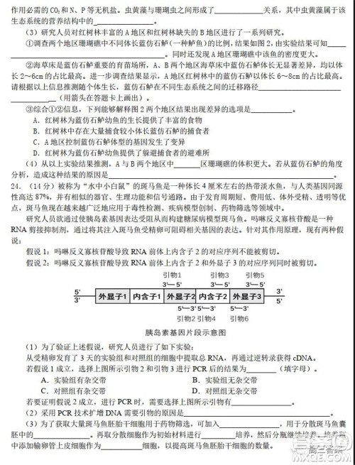 2022届高三湖北十一校第一次联考生物试题及答案