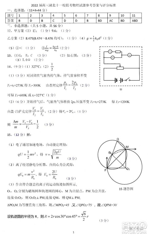 2022届云师大附中高三适应性月考六物理答案 2022届云师大附中高三适应性月考六物理答案