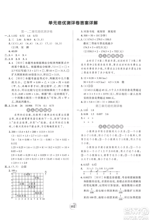 江西人民出版社2021王朝霞德才兼备作业创新设计五年级数学上册人教版参考答案