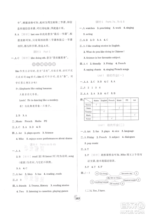 江西人民出版社2021王朝霞德才兼备作业创新设计六年级英语上册剑桥版参考答案