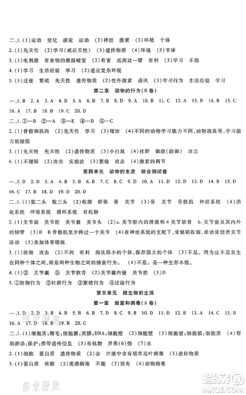 吉林教育出版社2021海淀金卷八年级生物上册JS冀少版答案 吉林教育出版社2021海淀金卷八年级生物上册JS冀少版答案