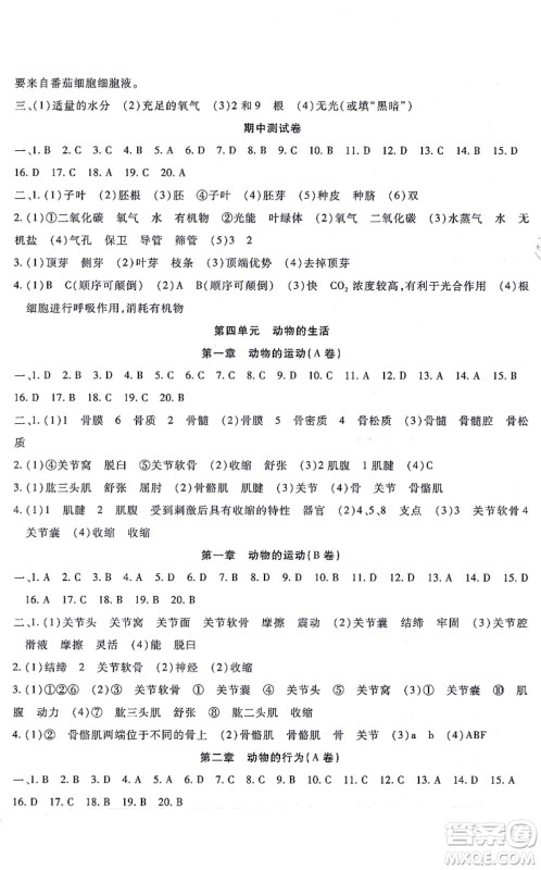 吉林教育出版社2021海淀金卷八年级生物上册JS冀少版答案 吉林教育出版社2021海淀金卷八年级生物上册JS冀少版答案