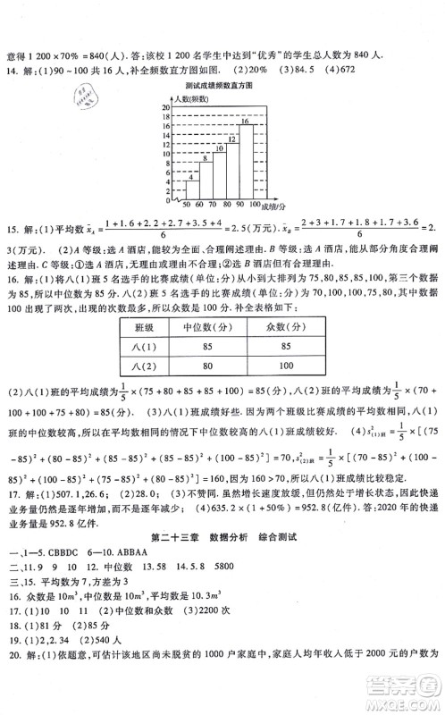 吉林教育出版社2021海淀金卷九年级数学全一册JJ冀教版答案