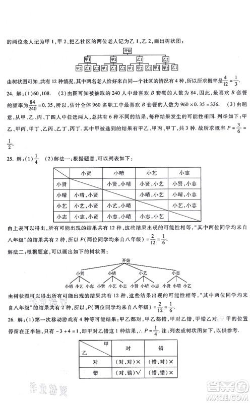 吉林教育出版社2021海淀金卷九年级数学全一册JJ冀教版答案 吉林教育出版社2021海淀金卷九年级数学全一册JJ冀教版答案