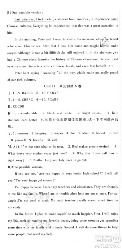吉林教育出版社2021海淀金卷九年级英语全一册RJ人教版答案