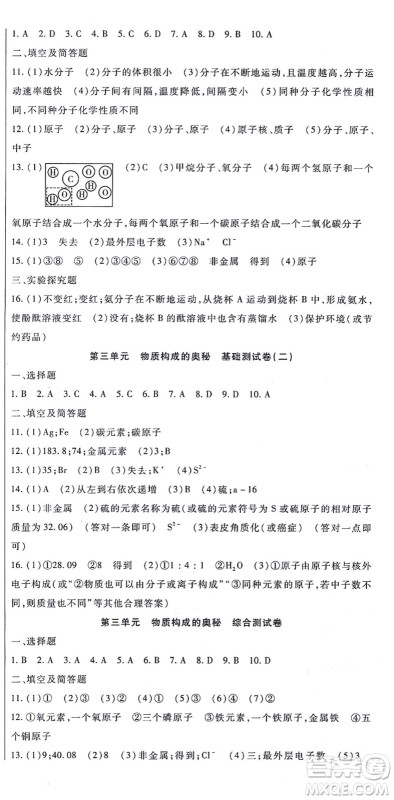 吉林教育出版社2021海淀金卷九年级化学全一册RJ人教版答案 吉林教育出版社2021海淀金卷九年级化学全一册RJ人教版答案