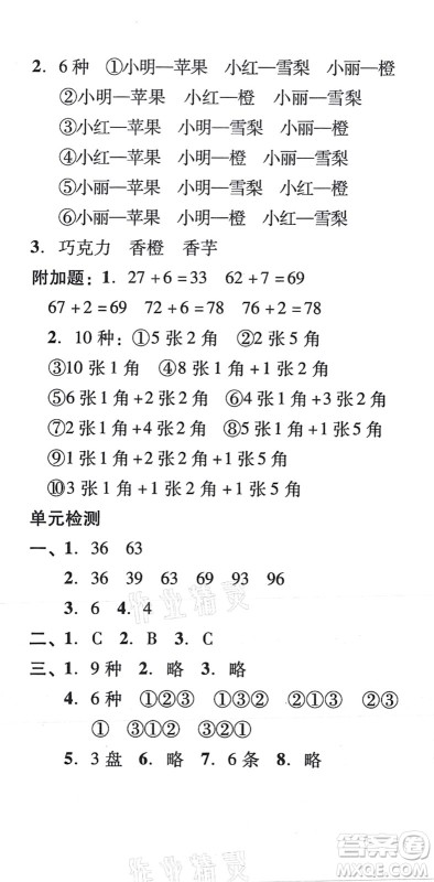 新世纪出版社2021培生新课堂小学数学同步训练与单元测评二年级上册人教版答案