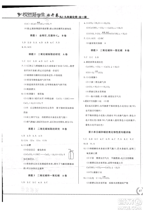 吉林教育出版社2021悦然好学生必开卷九年级化学人教版吉林专版参考答案