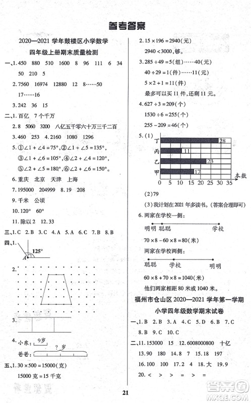 沈阳出版社2021培优三好生课时作业四年级数学上册A人教版福建专版答案 沈阳出版社2021培优三好生课时作业四年级数学上册A人教版福建专版答案