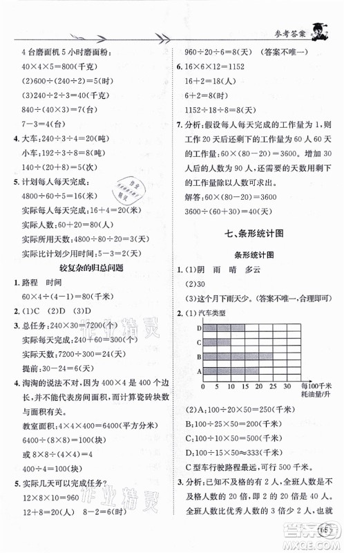 龙门书局2021黄冈小状元解决问题天天练四年级数学上册R人教版答案