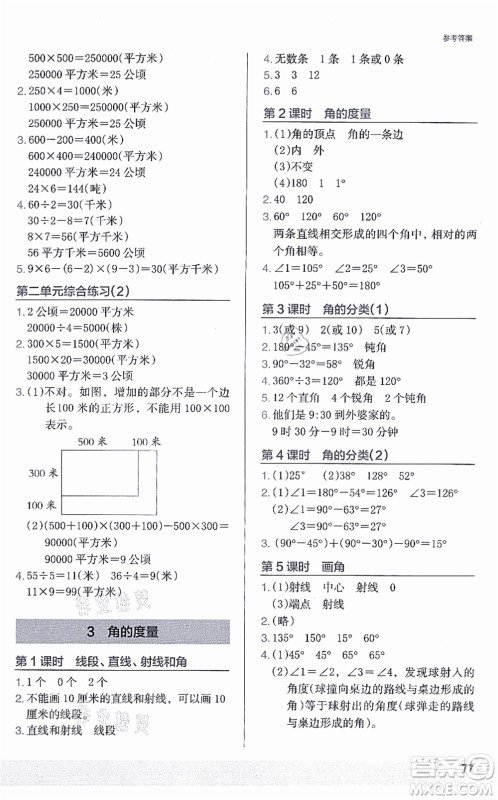 江苏凤凰美术出版社2021木头马解决问题小状元四年级数学上册RJ人教版答案