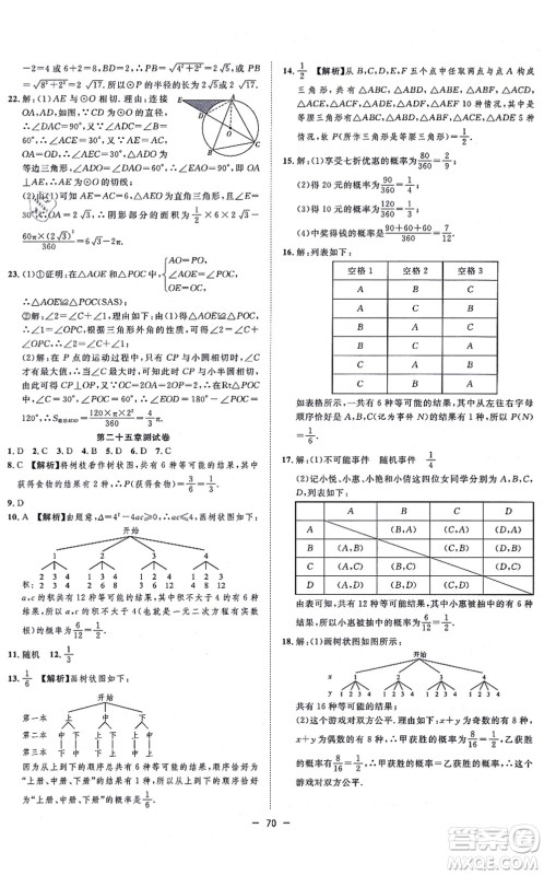 合肥工业大学出版社2021全频道课时作业九年级数学上册RJ人教版答案 合肥工业大学出版社2021全频道课时作业九年级数学上册RJ人教版答案