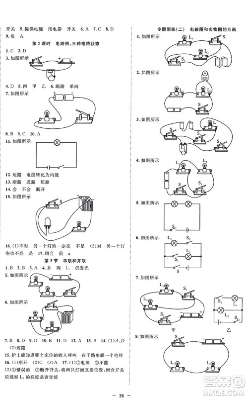 合肥工业大学出版社2021全频道课时作业九年级物理上册RJ人教版答案