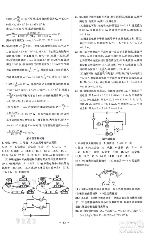 合肥工业大学出版社2021全频道课时作业九年级物理上册RJ人教版答案