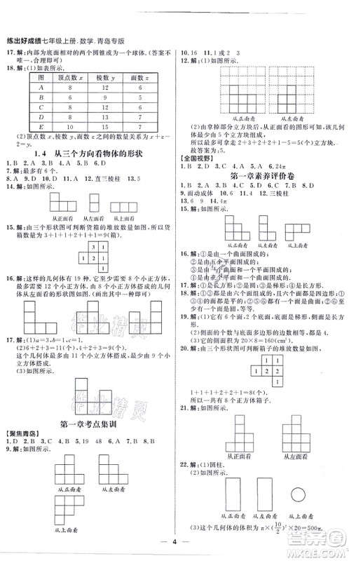南方出版社2021练出好成绩七年级数学上册北师大版青岛专版答案