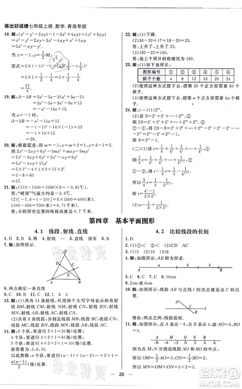 南方出版社2021练出好成绩七年级数学上册北师大版青岛专版答案