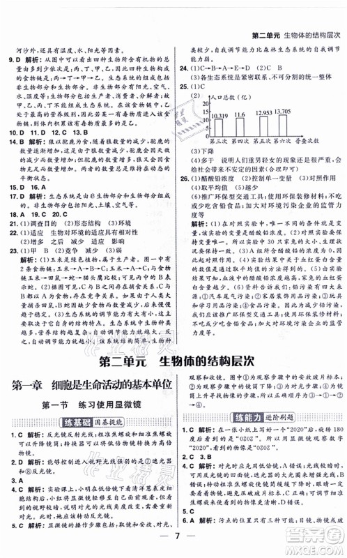 南方出版社2021练出好成绩七年级生物上册RJ人教版答案 南方出版社2021练出好成绩七年级生物上册RJ人教版答案