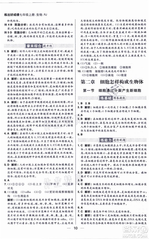 南方出版社2021练出好成绩七年级生物上册RJ人教版答案 南方出版社2021练出好成绩七年级生物上册RJ人教版答案