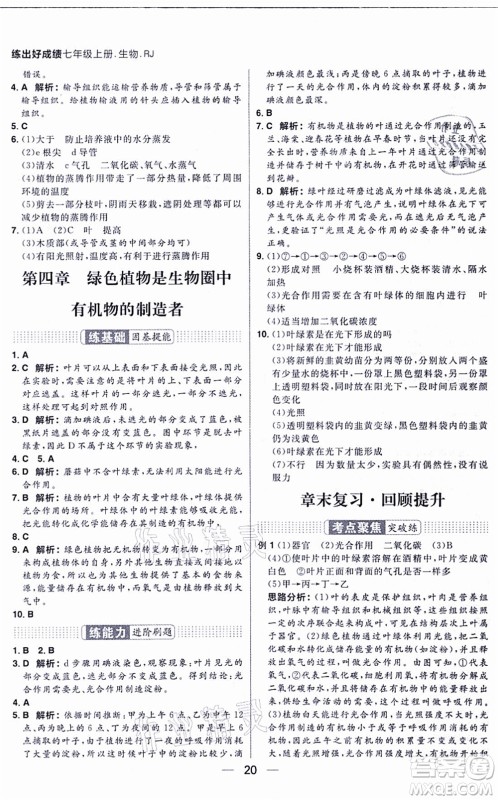 南方出版社2021练出好成绩七年级生物上册RJ人教版答案 南方出版社2021练出好成绩七年级生物上册RJ人教版答案