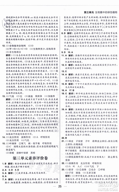 南方出版社2021练出好成绩七年级生物上册RJ人教版答案 南方出版社2021练出好成绩七年级生物上册RJ人教版答案