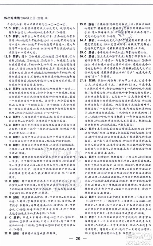 南方出版社2021练出好成绩七年级生物上册RJ人教版答案 南方出版社2021练出好成绩七年级生物上册RJ人教版答案