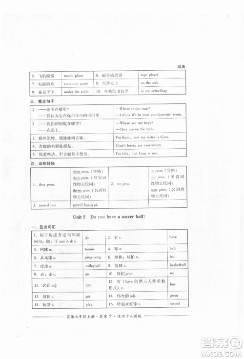 四川教育出版社2021单元测评七年级英语上册人教版参考答案 四川教育出版社2021单元测评七年级英语上册人教版参考答案
