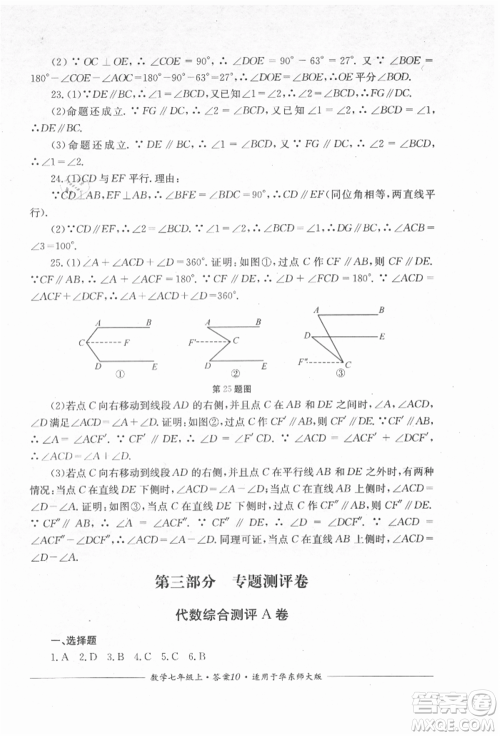 四川教育出版社2021单元测评七年级数学上册华师大版参考答案