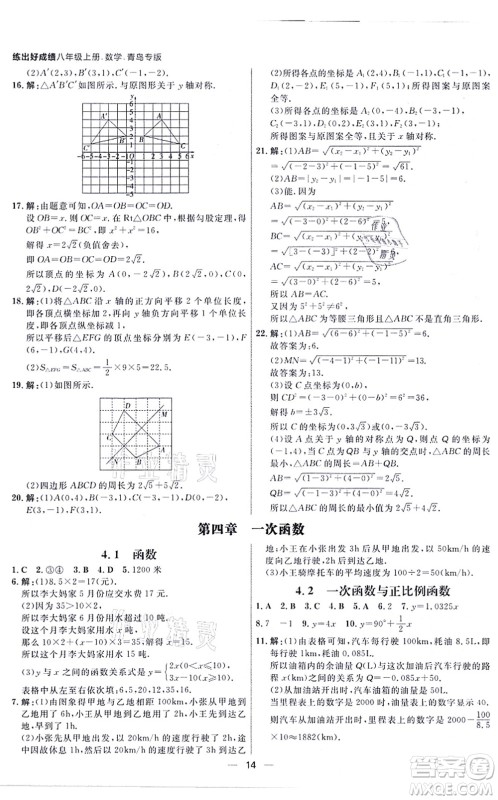 南方出版社2021练出好成绩八年级数学上册北师大版青岛专版答案