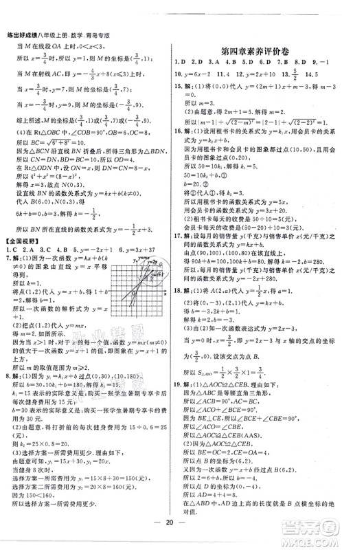南方出版社2021练出好成绩八年级数学上册北师大版青岛专版答案