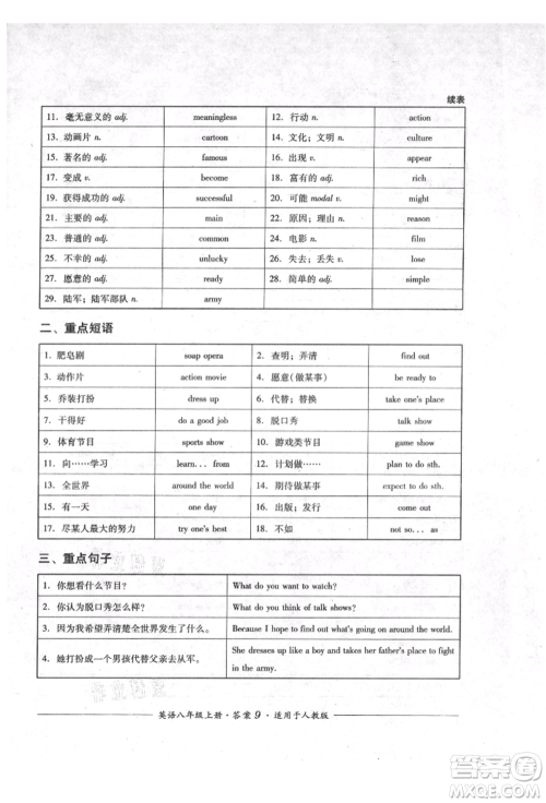 四川教育出版社2021单元测评八年级英语上册人教版参考答案 四川教育出版社2021单元测评八年级英语上册人教版参考答案