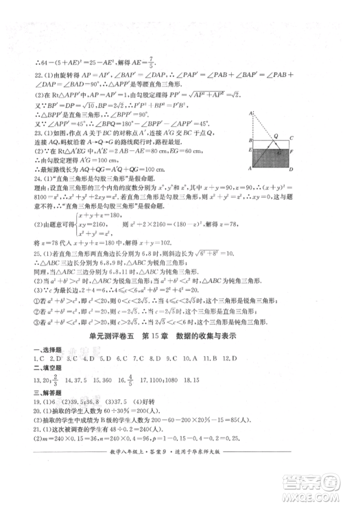 四川教育出版社2021单元测评八年级数学上册华师大版参考答案