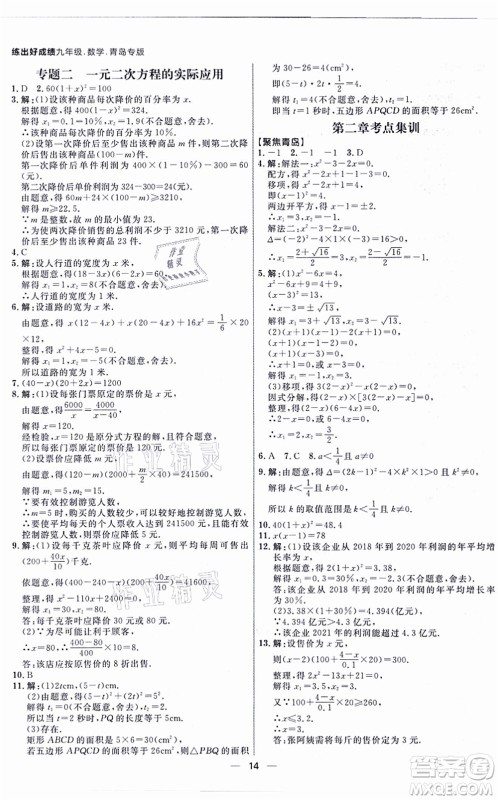 南方出版社2021练出好成绩九年级数学全一册北师大版青岛专版答案 南方出版社2021练出好成绩九年级数学全一册北师大版青岛专版答案
