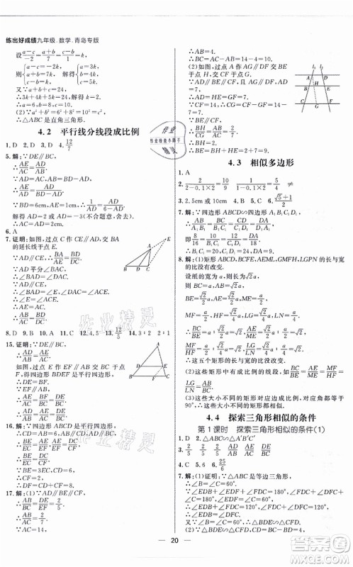南方出版社2021练出好成绩九年级数学全一册北师大版青岛专版答案 南方出版社2021练出好成绩九年级数学全一册北师大版青岛专版答案
