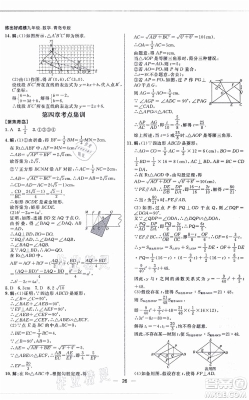 南方出版社2021练出好成绩九年级数学全一册北师大版青岛专版答案