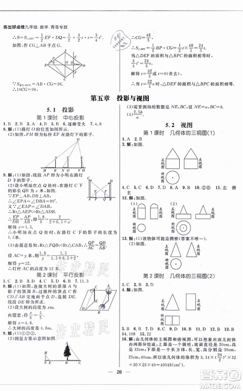 南方出版社2021练出好成绩九年级数学全一册北师大版青岛专版答案 南方出版社2021练出好成绩九年级数学全一册北师大版青岛专版答案