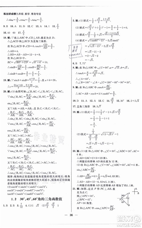 南方出版社2021练出好成绩九年级数学全一册北师大版青岛专版答案 南方出版社2021练出好成绩九年级数学全一册北师大版青岛专版答案