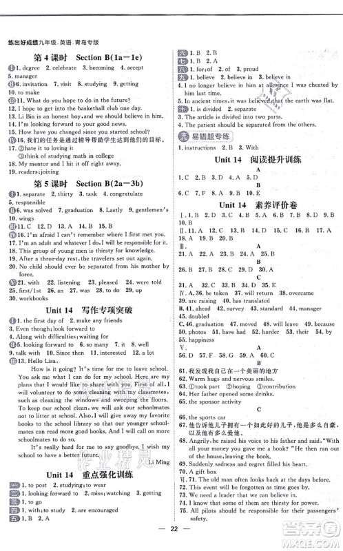 南方出版社2021练出好成绩九年级英语全一册人教版青岛专版答案 南方出版社2021练出好成绩九年级英语全一册人教版青岛专版答案