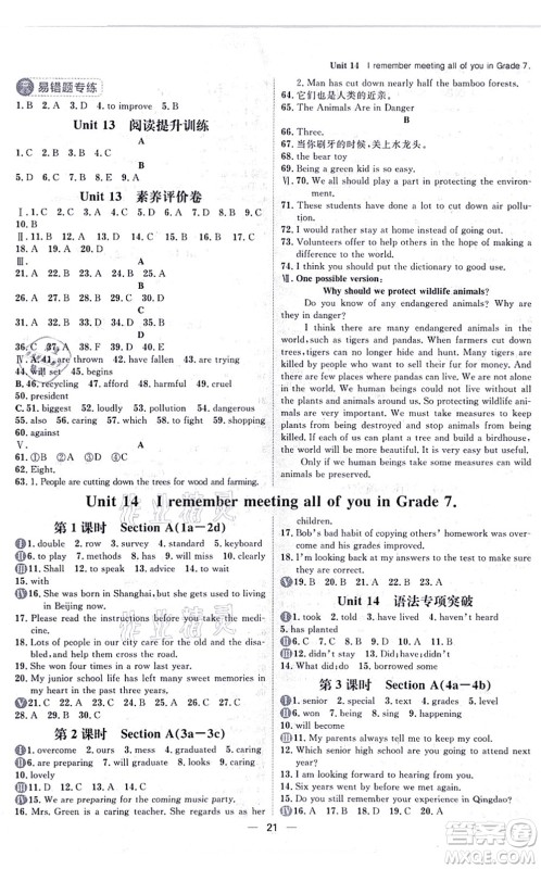 南方出版社2021练出好成绩九年级英语全一册人教版青岛专版答案